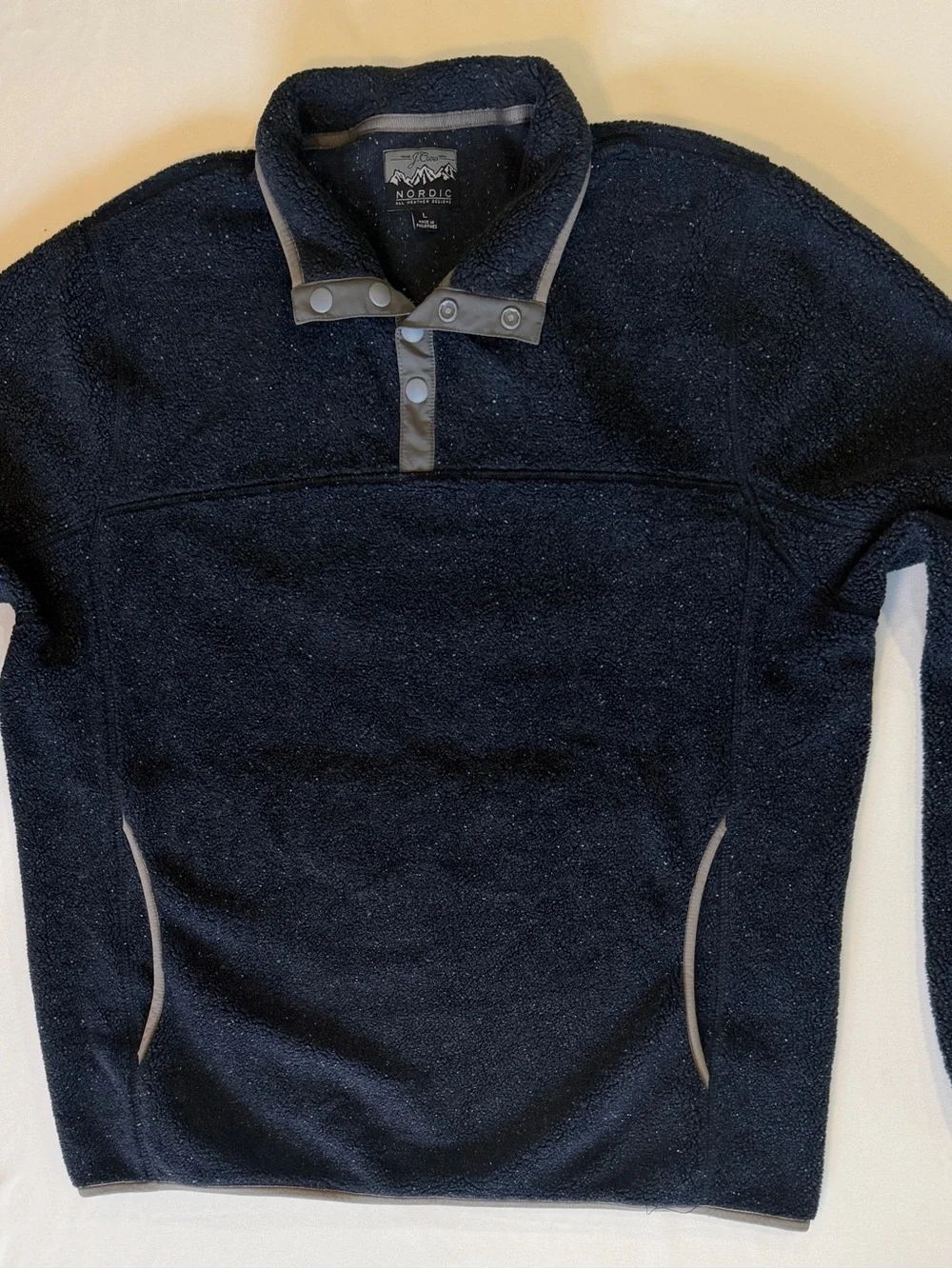 J Crew Nordic Series Men's Navy Button-Front Fleece Pullover Large - Warm